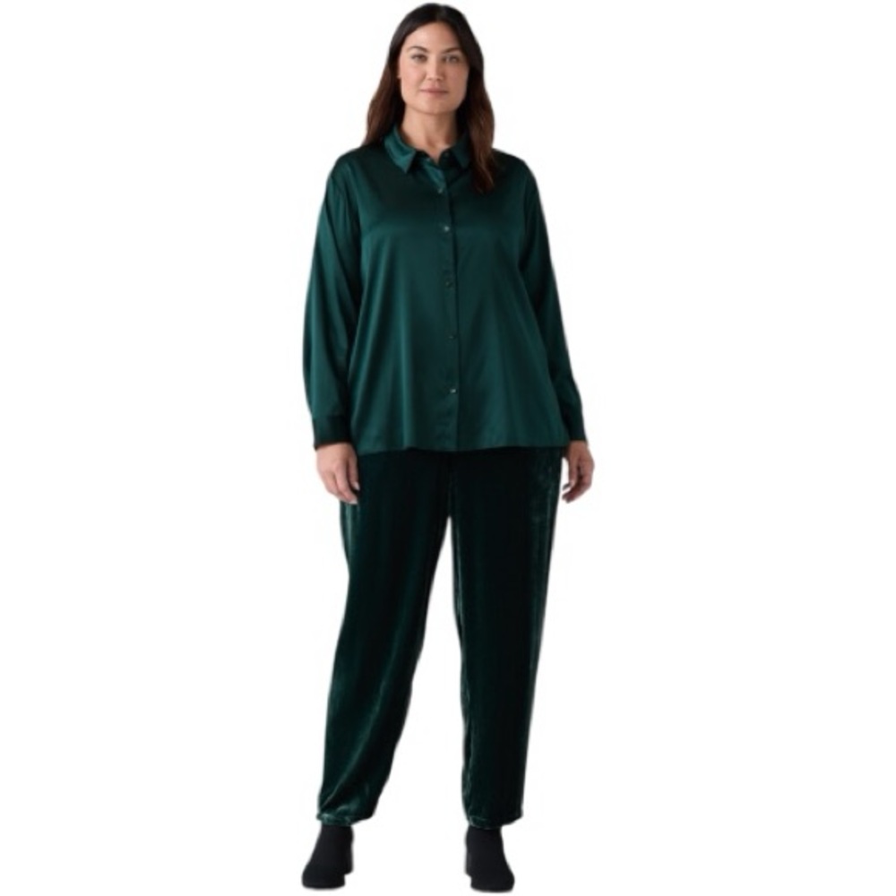 NWT Eileen Fisher Green Velvet Tapered Ankle Pants | Size XL